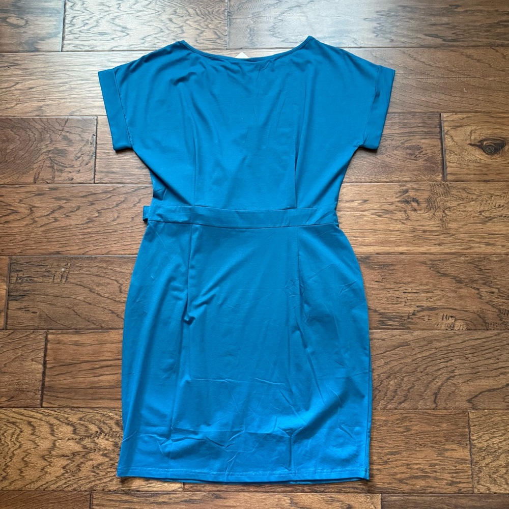 Fashion Women's Size XL Blue Teal Front Tie Short Sleeve T-Shirt Dress - Picture 8 of 10